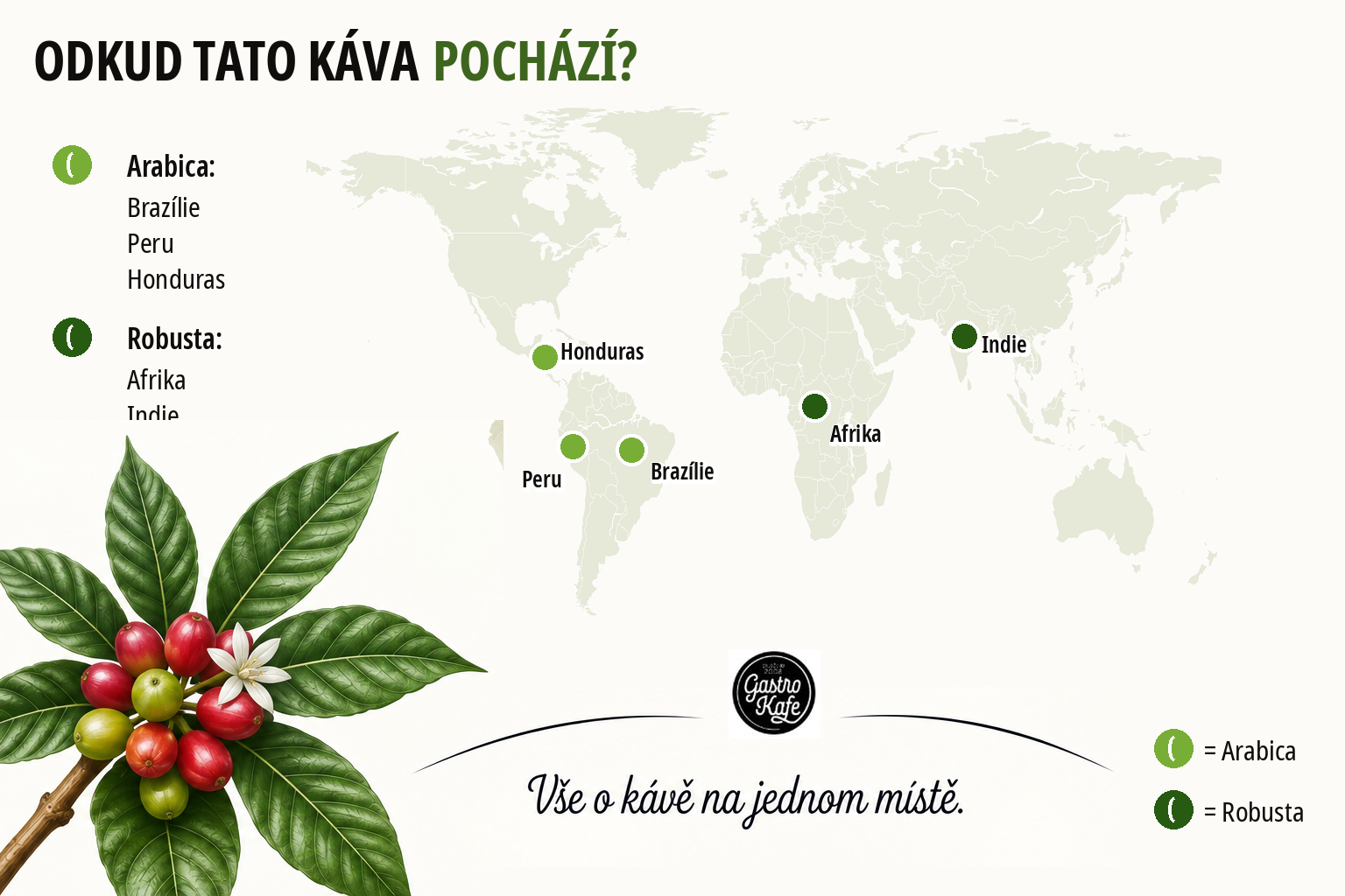 Původ kávy 1961 Bio Organic – Arabica z Brazílie, Peru a Hondurasu, Robusta z Afriky a Indie